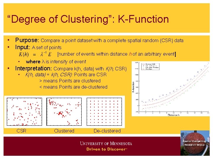 “Degree of Clustering”: K-Function • Purpose: Compare a point dataset with a complete spatial