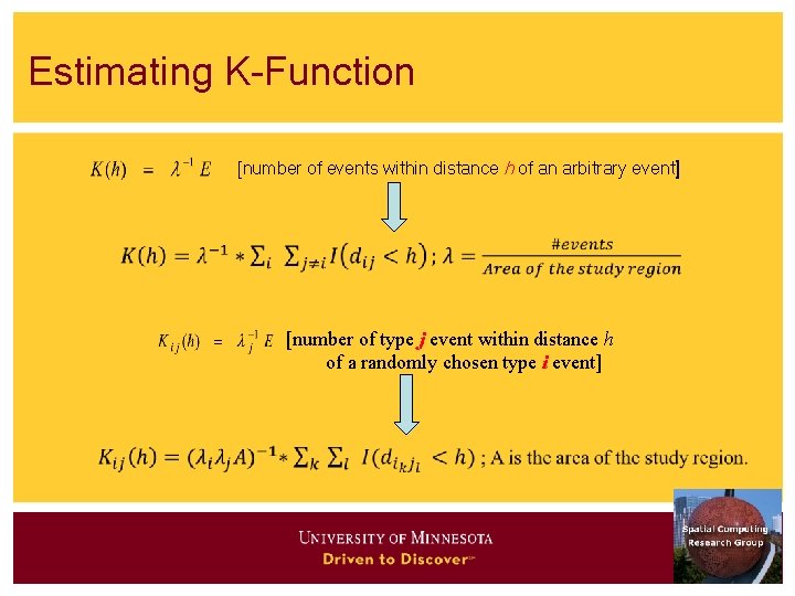 Estimating K-Function [number of events within distance h of an arbitrary event] [number of