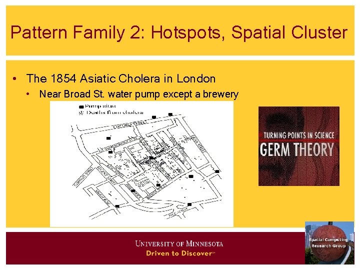 Pattern Family 2: Hotspots, Spatial Cluster • The 1854 Asiatic Cholera in London •