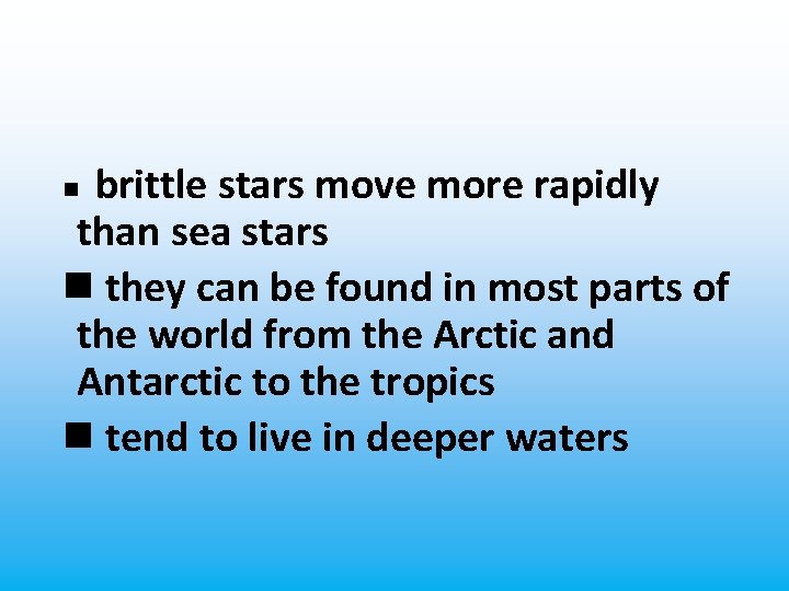 brittle stars move more rapidly than sea stars n they can be found in
