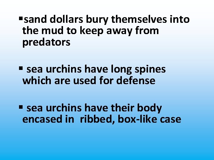 §sand dollars bury themselves into the mud to keep away from predators § sea