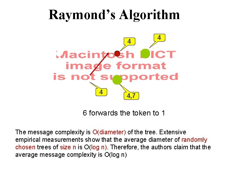 Raymond’s Algorithm 4 4, 7 6 forwards the token to 1 The message complexity