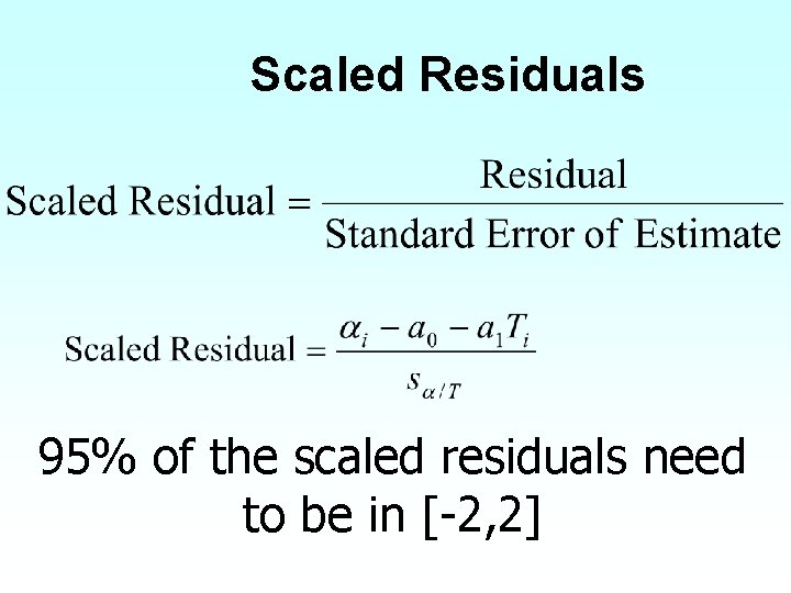 Scaled Residuals 95% of the scaled residuals need to be in [-2, 2] 