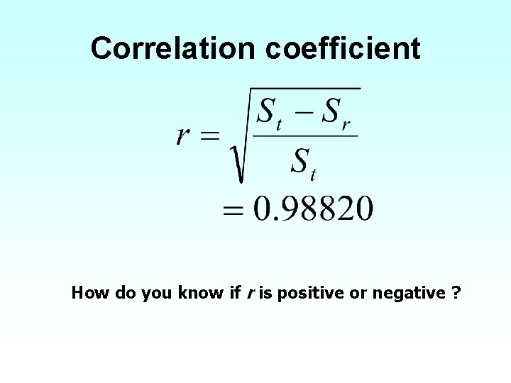 Correlation coefficient How do you know if r is positive or negative ? 