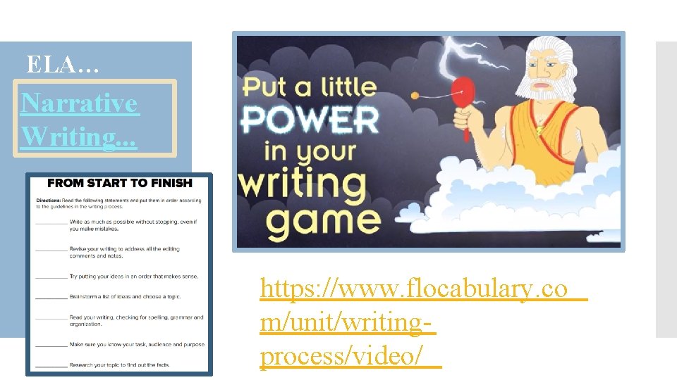 ELA… Narrative Writing. . . https: //www. flocabulary. co m/unit/writingprocess/video/ 