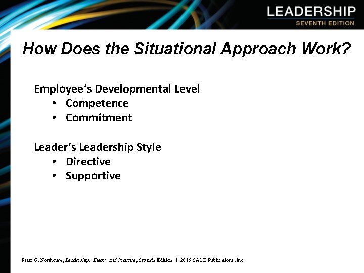 How Does the Situational Approach Work? Employee’s Developmental Level • Competence • Commitment Leader’s