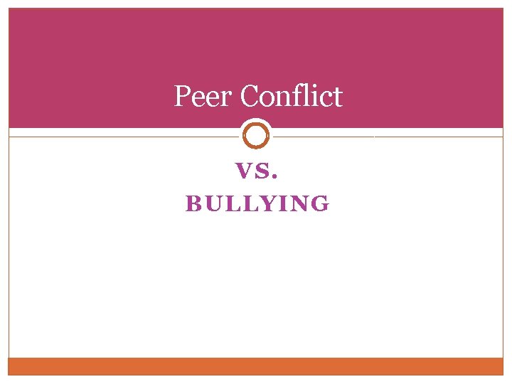 Peer Conflict VS. BULLYING 