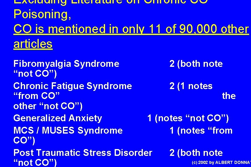 Excluding Literature on Chronic CO Poisoning, CO is mentioned in only 11 of 90,