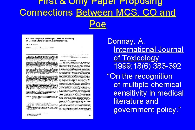 First & Only Paper Proposing Connections Between MCS, CO and Poe Donnay, A. International