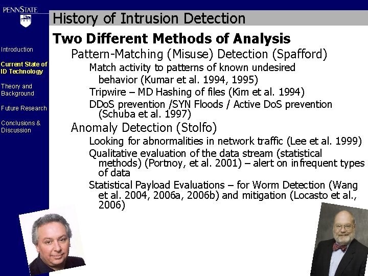 History of Intrusion Detection Introduction Current State of ID Technology Theory and Background Future