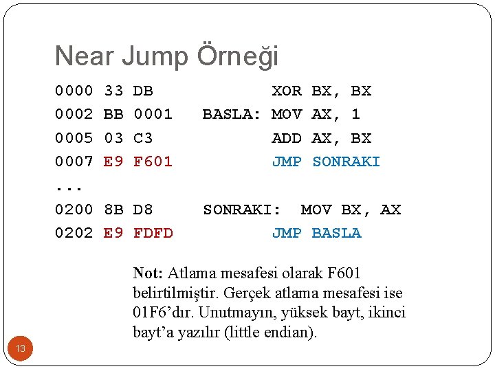 Near Jump Örneği 0000 0002 0005 0007. . . 0200 0202 33 BB 03