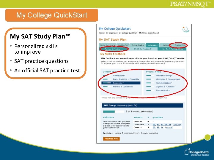 My College Quick. Start My SAT Study Plan™ • Personalized skills to improve •