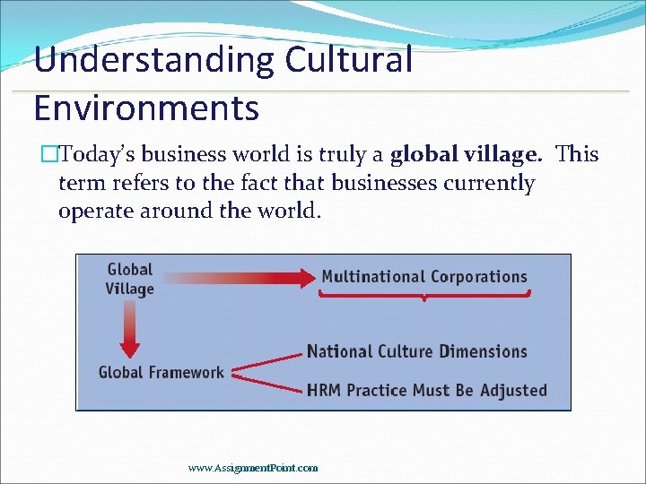 Understanding Cultural Environments �Today’s business world is truly a global village. This term refers
