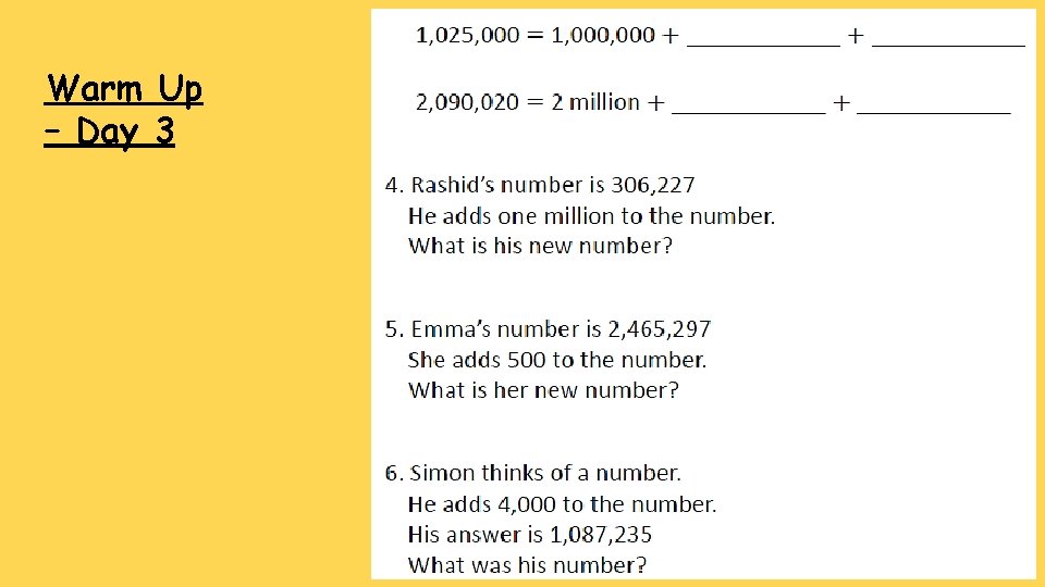 Warm Up – Day 3 Warm Up – Day 3