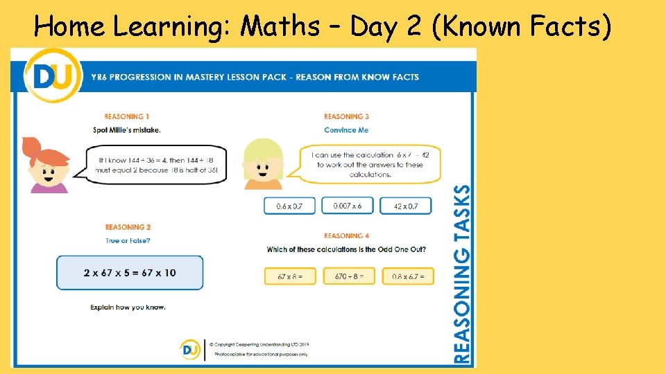Home Learning: Maths – Day 2 (Known Facts) Home Learning: Maths – Day 2 (Known Facts)