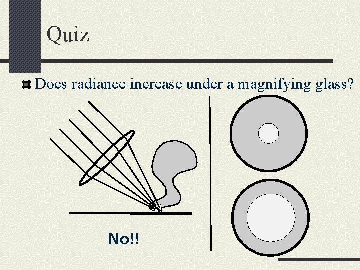 Quiz Does radiance increase under a magnifying glass? No!! 
