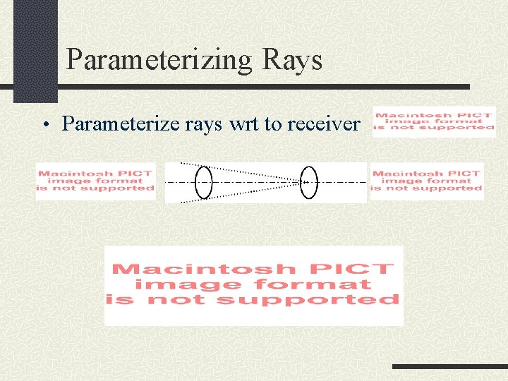 Parameterizing Rays • Parameterize rays wrt to receiver 