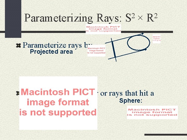 Parameterizing Rays: S 2 × R 2 Parameterize rays by Projected area Measuring the