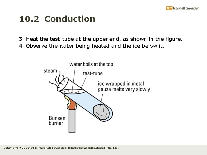 10. 2 Conduction 3. Heat the test-tube at the upper end, as shown in