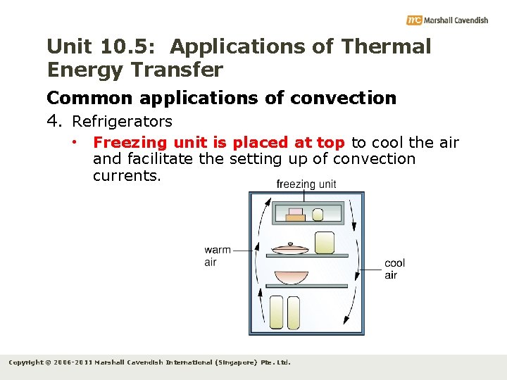 Unit 10. 5: Applications of Thermal Energy Transfer Common applications of convection 4. Refrigerators
