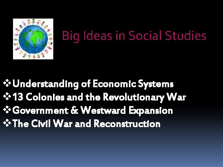 Big Ideas in Social Studies v. Understanding of Economic Systems v 13 Colonies and