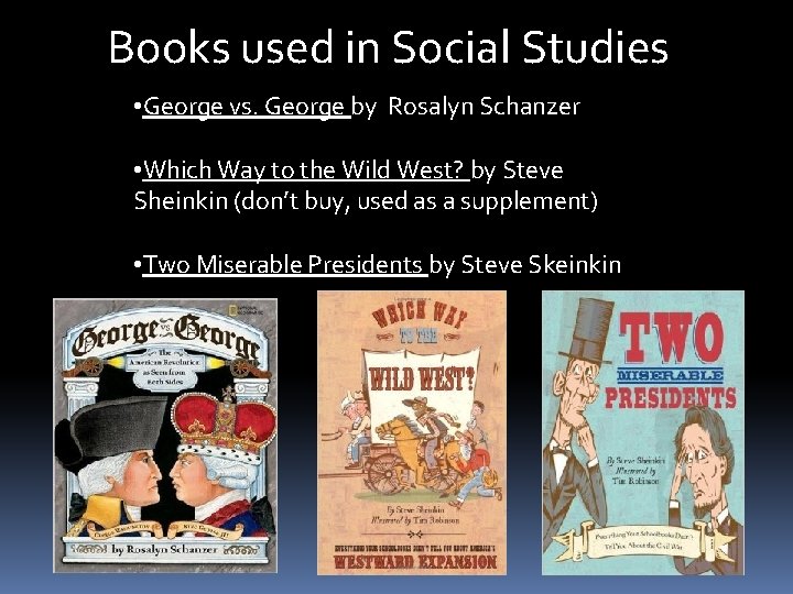 Books used in Social Studies • George vs. George by Rosalyn Schanzer • Which