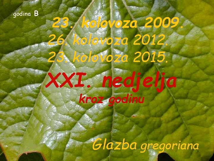 godina B 23. kolovoza 2009. 26. kolovoza 2012. 23. kolovoza 2015. XXI. nedjelja kroz