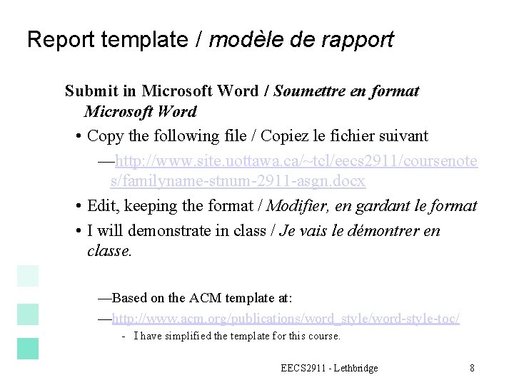 Report template / modèle de rapport Submit in Microsoft Word / Soumettre en format