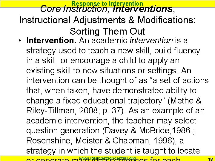 Response to Intervention Core Instruction, Interventions, Instructional Adjustments & Modifications: Sorting Them Out •