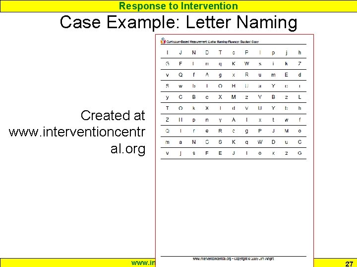 Response to Intervention Case Example: Letter Naming Created at www. interventioncentr al. org www.
