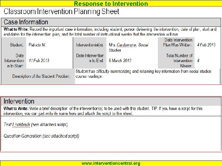 Response to Intervention www. interventioncentral. org 