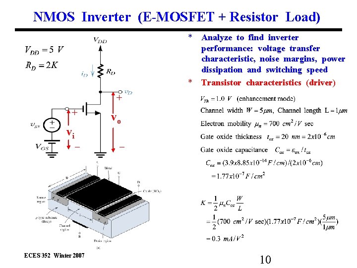 NMOS Inverter (E-MOSFET + Resistor Load) * Analyze to find inverter performance: voltage transfer
