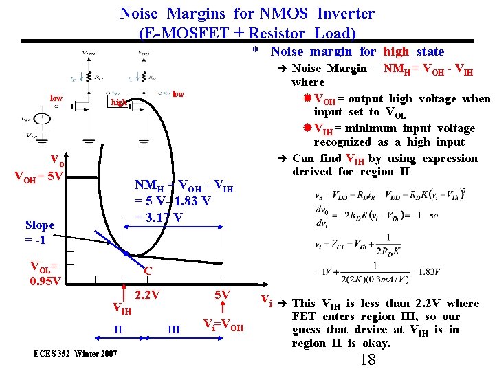Noise Margins for NMOS Inverter (E-MOSFET + Resistor Load) * Noise margin for high