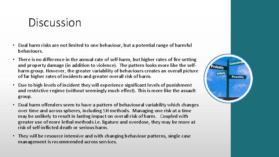 Discussion • Dual harm risks are not limited to one behaviour, but a potential