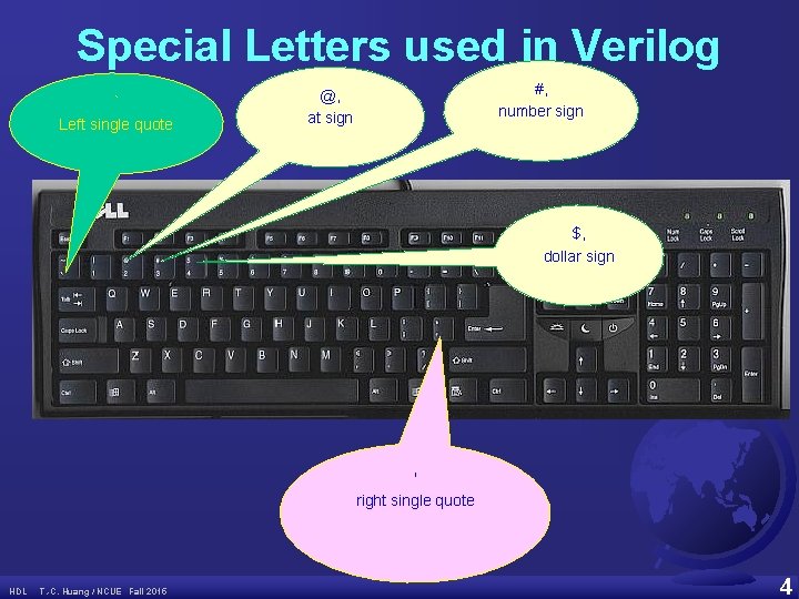 Special Letters used in Verilog ` Left single quote #, number sign @, at