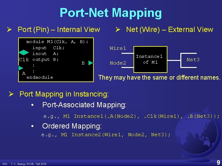 Port-Net Mapping Ø Port (Pin) – Internal View module M 1(Clk, A, B); input