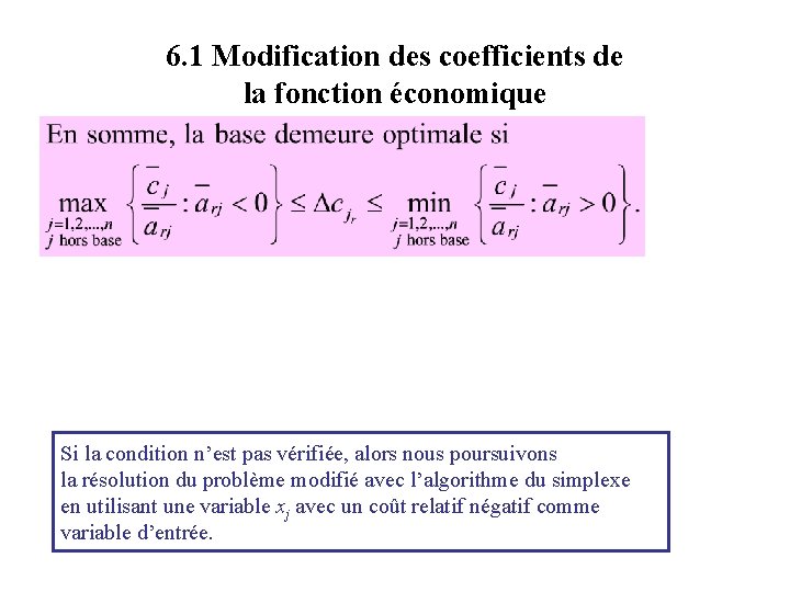 6. 1 Modification des coefficients de la fonction économique Si la condition n’est pas