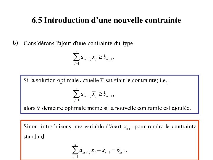 6. 5 Introduction d’une nouvelle contrainte b) 