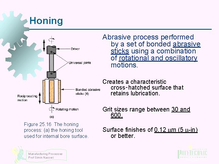 Honing Abrasive process performed by a set of bonded abrasive sticks using a combination