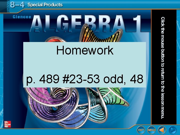 Homework p. 489 #23 -53 odd, 48 