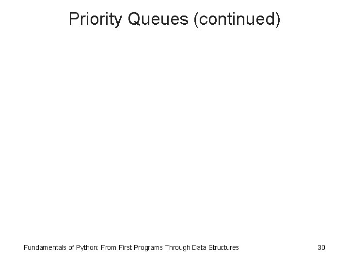 Priority Queues (continued) Fundamentals of Python: From First Programs Through Data Structures 30 