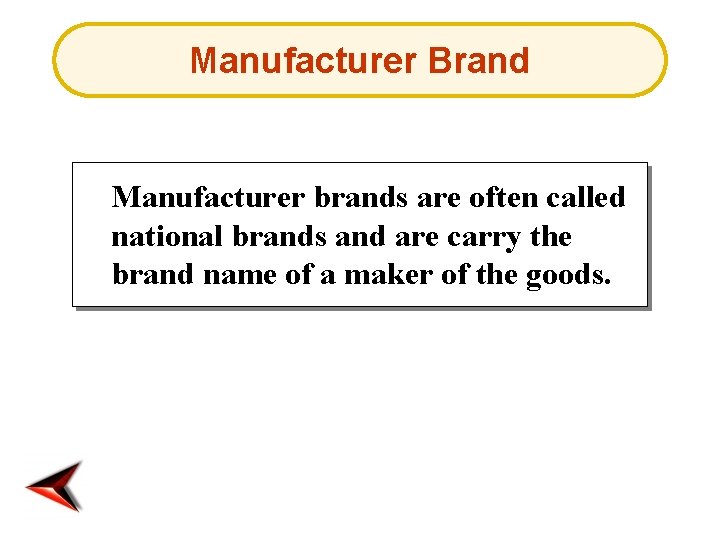 Manufacturer Brand Manufacturer brands are often called national brands and are carry the brand