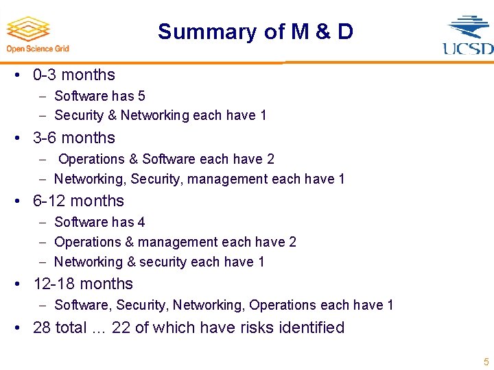 Summary of M & D • 0 -3 months Software has 5 Security &