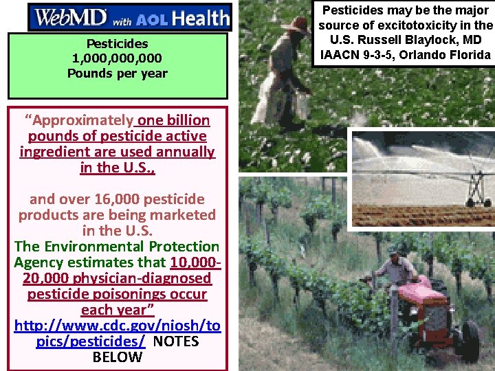 Pesticides 1, 000, 000 Pounds per year “Approximately one billion pounds of pesticide active