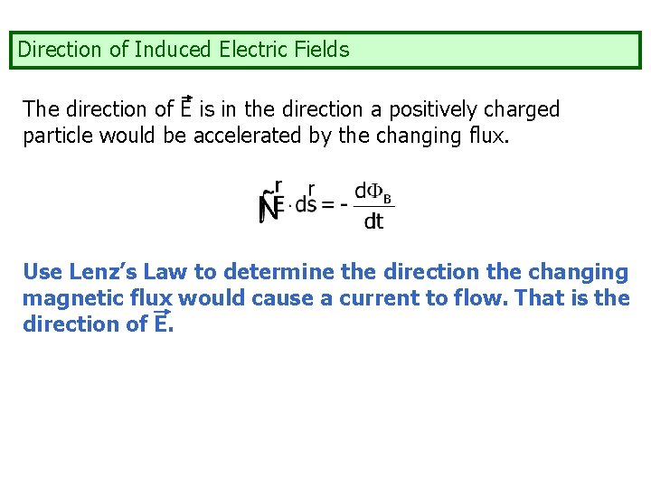 Direction of Induced Electric Fields The direction of E is in the direction a