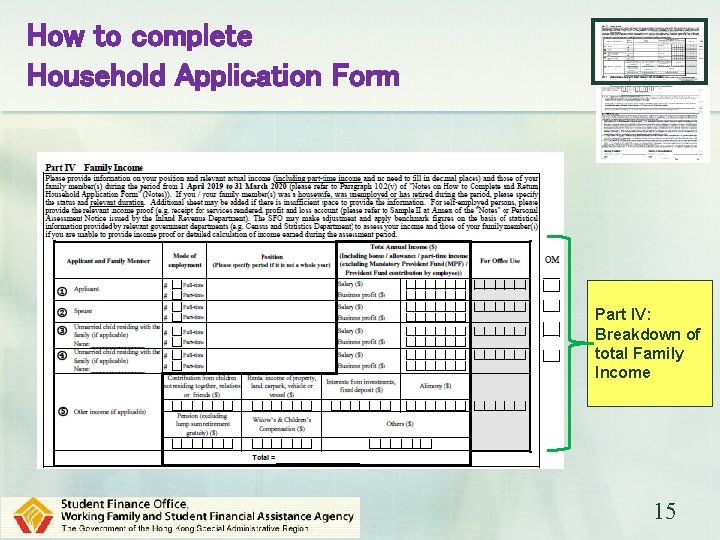 How to complete Household Application Form Part IV: Breakdown of total Family Income 15