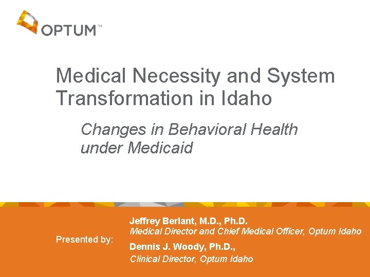 Medical Necessity and System Transformation in Idaho Changes in Behavioral Health under Medicaid Presented