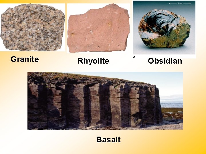 Granite Rhyolite Basalt Obsidian 