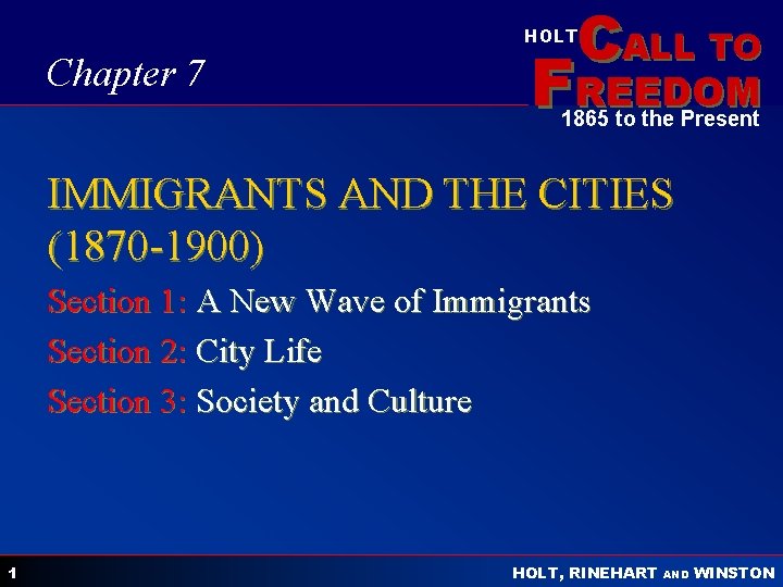 CALL TO HOLT Chapter 7 FREEDOM 1865 to the Present IMMIGRANTS AND THE CITIES