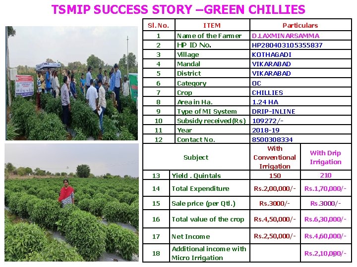 TSMIP SUCCESS STORY –GREEN CHILLIES Sl. No. Photo– 1 1 2 3 4 5